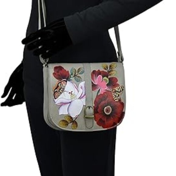 Anna by Anuschka Women's Hand Painted Genuine Leather Flap Crossbody - Picture 1 of 6
